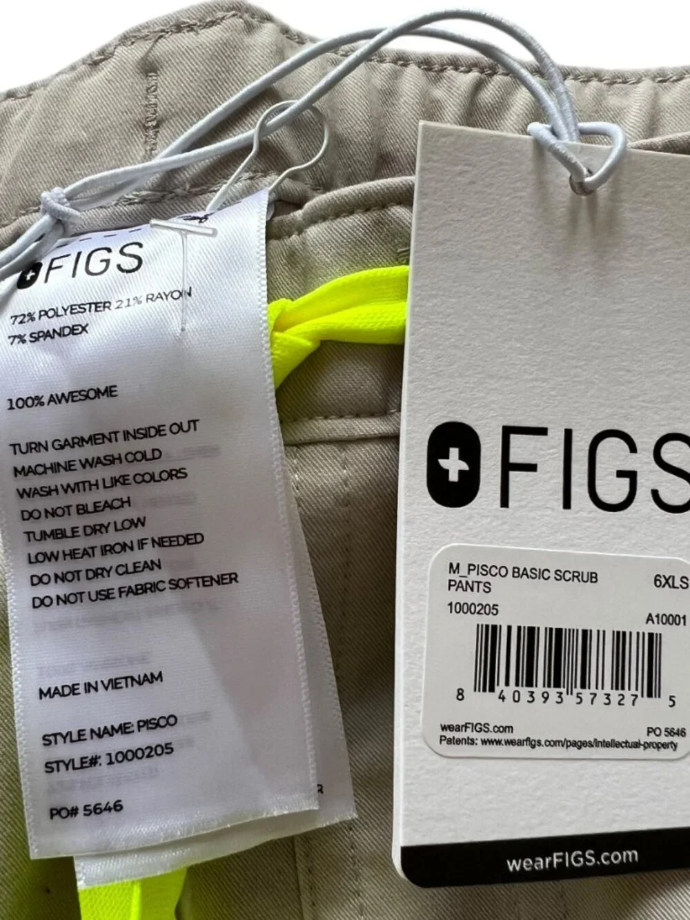 Figs Scrub pants Pisco Basic khaki beige drawstring elastic waist mens 6XLS
